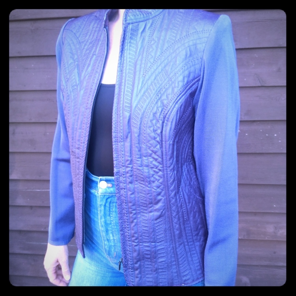 Peter Nygard Leather Knit Jacket Purple